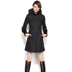 DKNY Wool Babydoll Coat with Knit Cuffs and Collar